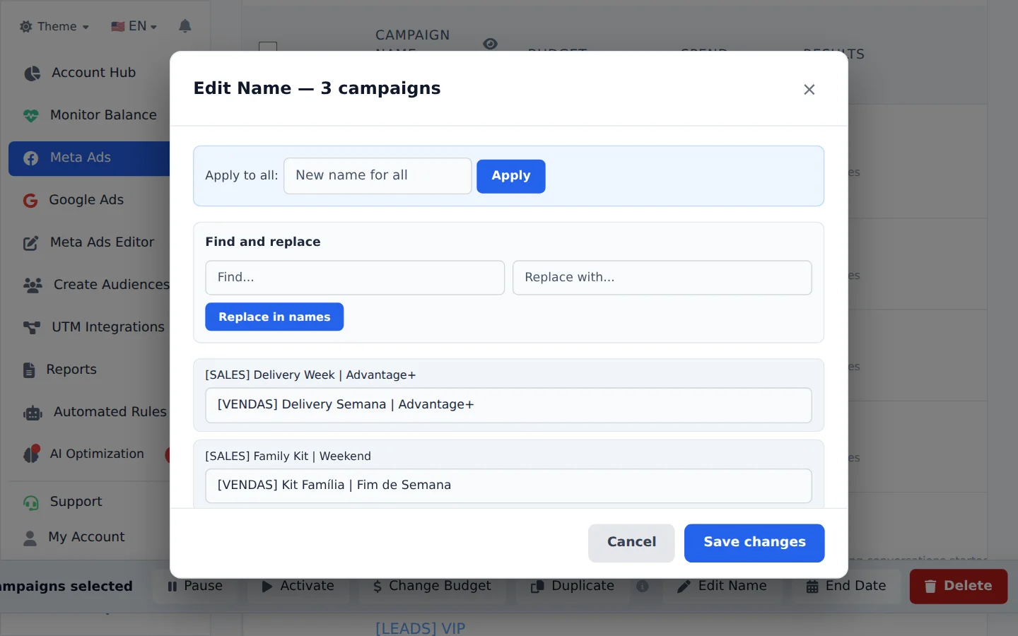 Select the campaigns