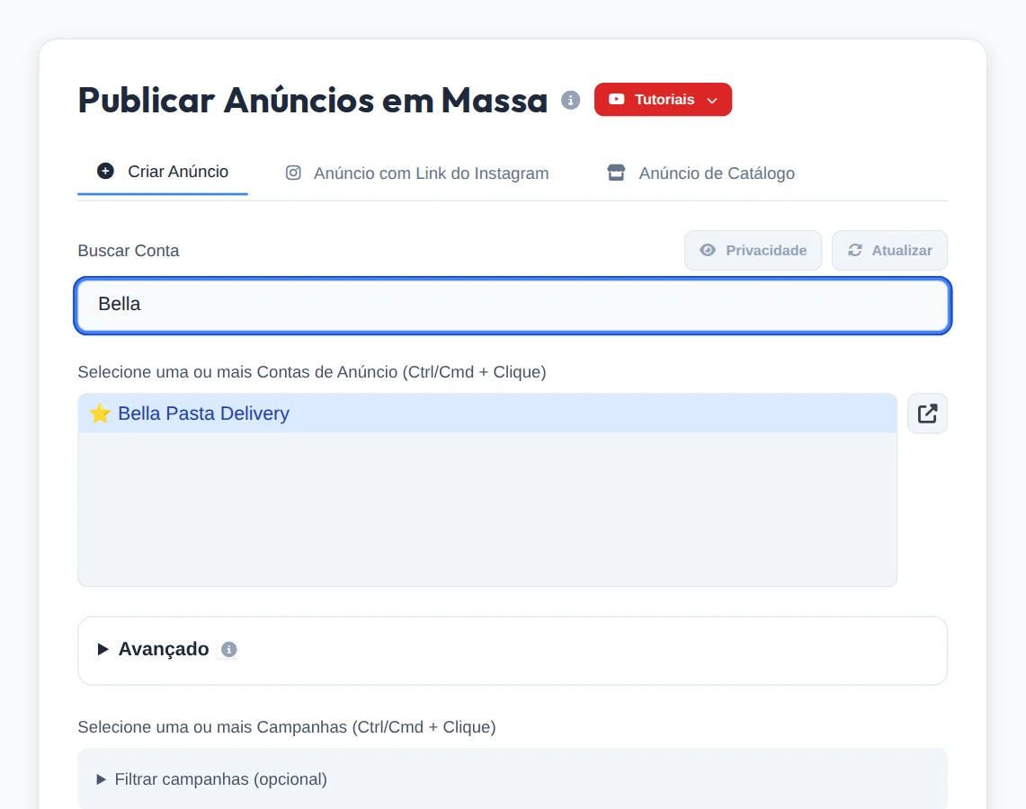 Escolha a conta