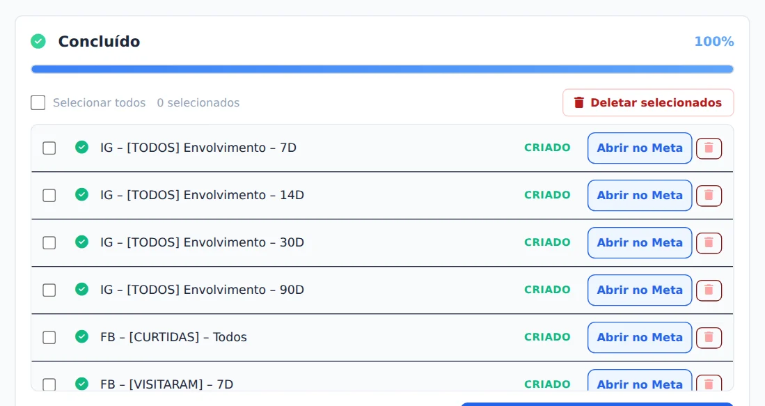 Confirme a criação