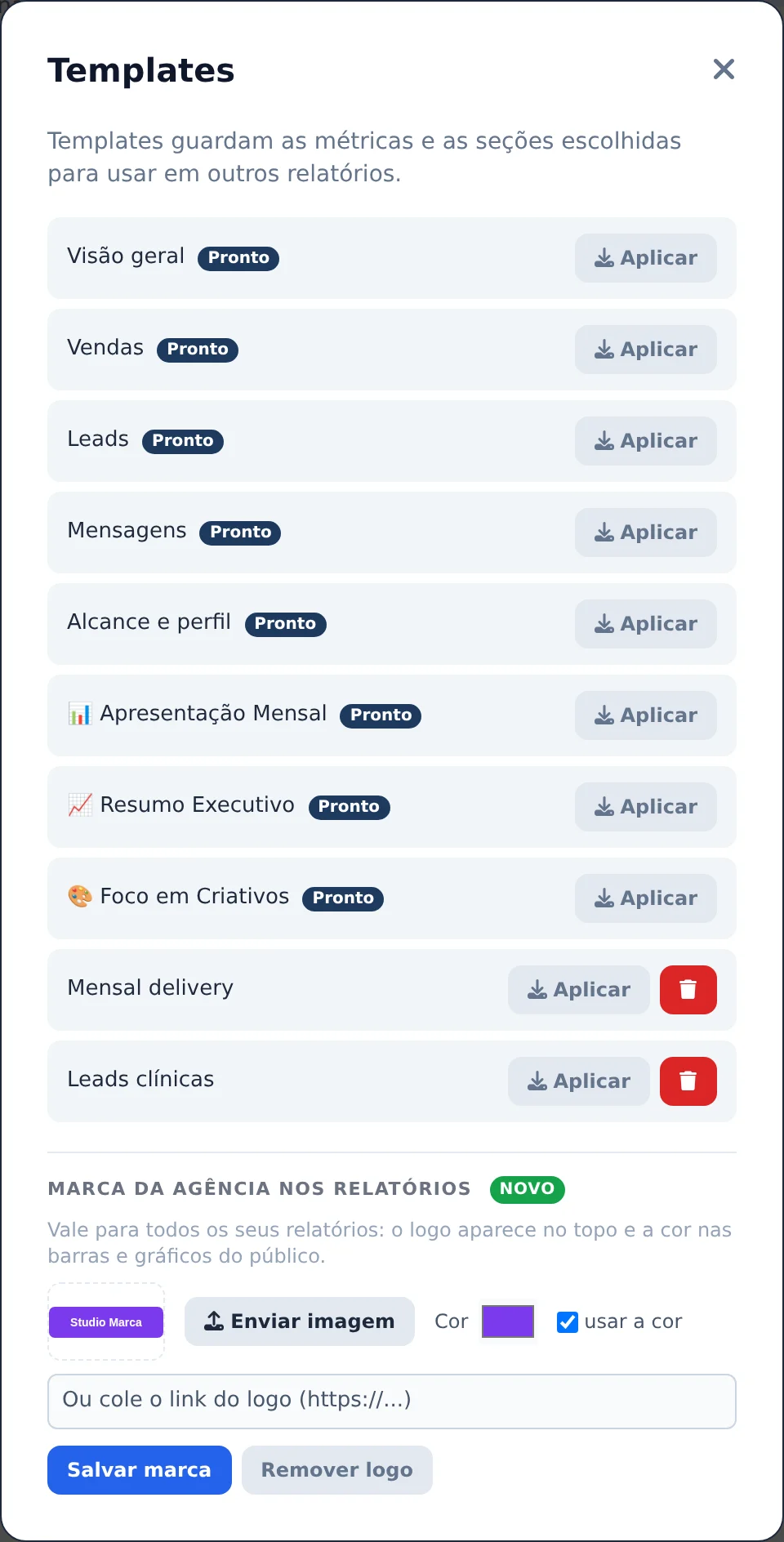 Veja os templates e a marca
