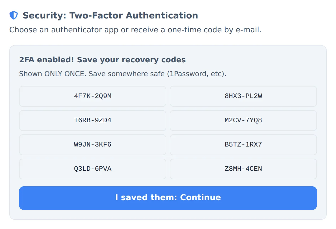 Keep the recovery codes