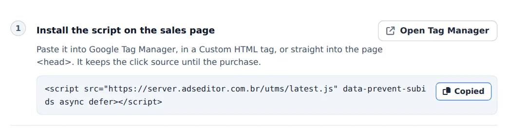 Install the script on the site